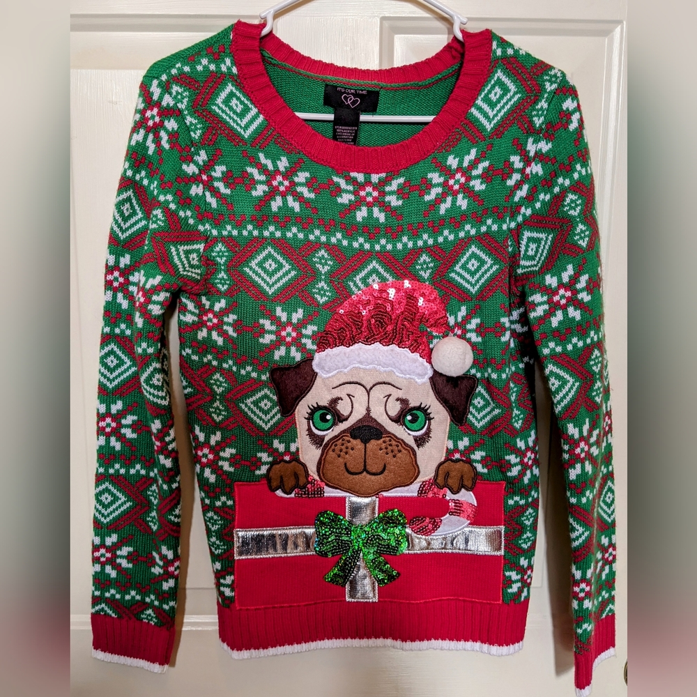 Holiday Christmas Sweater with cute Puppy Dog, size XL